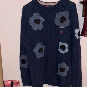 Chaps Blue Sweater with Denim Floral Details